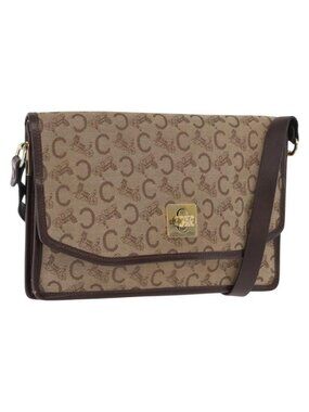 Authentic CELINE C Sulky Shoulder Bag Canvas Beige Gold